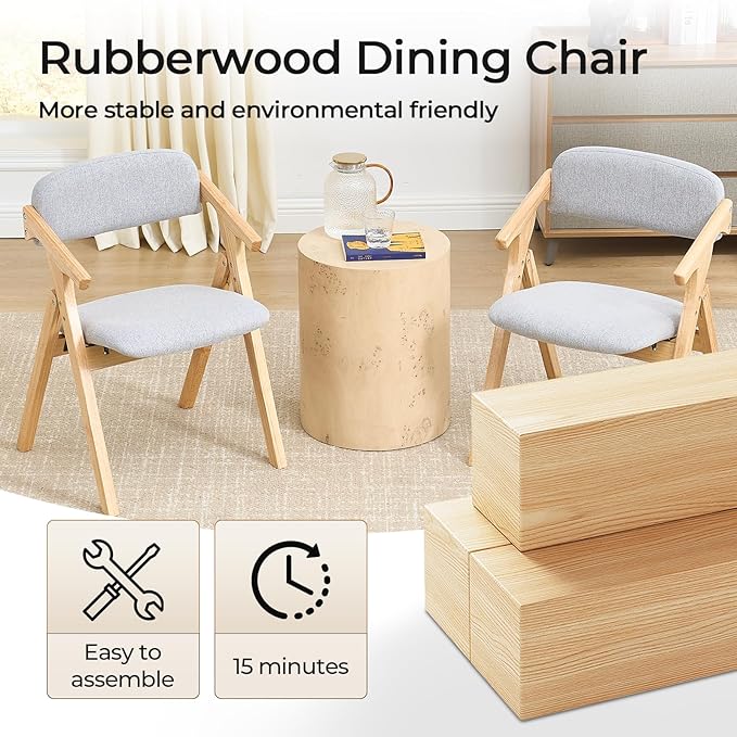 Folding Chairs with Padded Seats,Wooden Stackable Dining Chair,Easy to Store Foldable Dining Chairs for Kitchen, Living Room, Wedding Party Picnic (Grey-1)