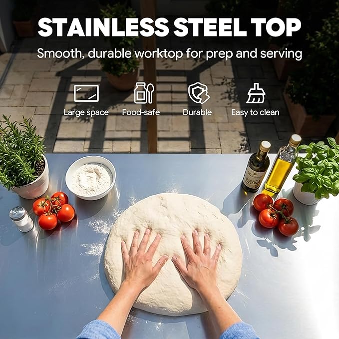 Feasto 36''x 24'' Heavy-Duty Outdoor Pizza Oven Table, 304 Stainless Steel Grill Table with Lockable Wheels for Pizza Ovens & Griddles, 3-Shelf Prep Table for Deck, Patio BBQ & Parties