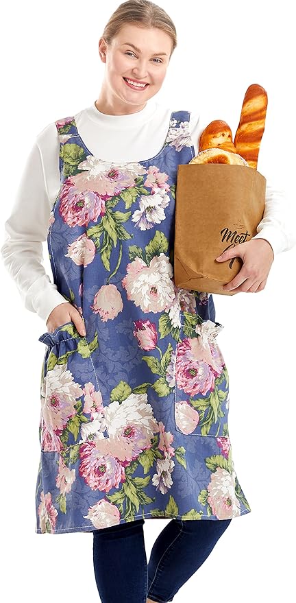 Big Plus Size Aprons for Women with Pockets Cotton Linen Baking Kitchen Cooking