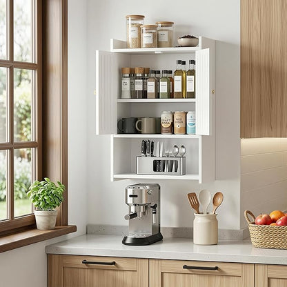 HAYOFAMY Wall Bathroom Storage Cabinet, 4-Tier Medicine Cabinet with Door, Bath Shelf Organizer for Living Room Kitchen Entryway Small Space (7.9" D x 15.7" W x 23.6" H)
