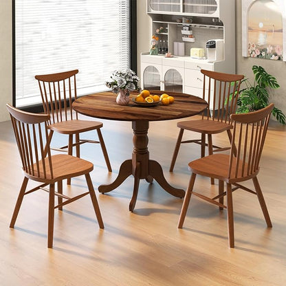 Giantex 39-Inches Round Rubber Wood Dining Table for 4 with Legs, 220 Lbs Capacity, Kitchen Table for Dining Room, Living Room, Restaurant, Dinner, Dinette (Walnut)