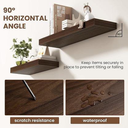 Acovy 36 Inch Floating Shelves for Wall 2 Pack, 36" Wall Shelves for Books, Storage, Decor, Wall Mounted Floating Shelf with Invisible Brackets for Kitchen, Living Room, Walnut