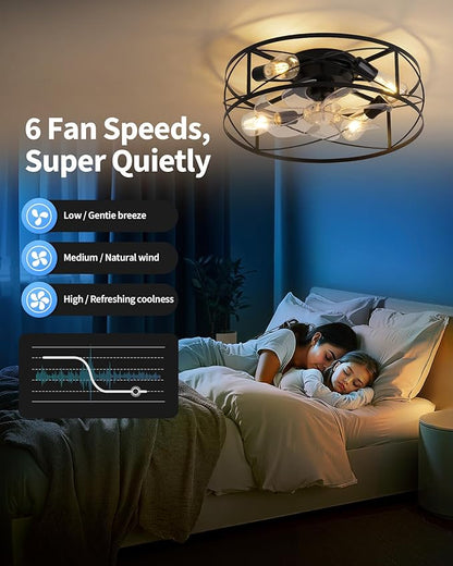 KDG 19.7″ Retro Low Profile LED Ceiling Fans with Light, Reversible Ceiling Fans Flush Mount with Remote and 6 Speeds, E26 Base Buld for Bedroom, Dinning Room, Kids Room, Kitchen