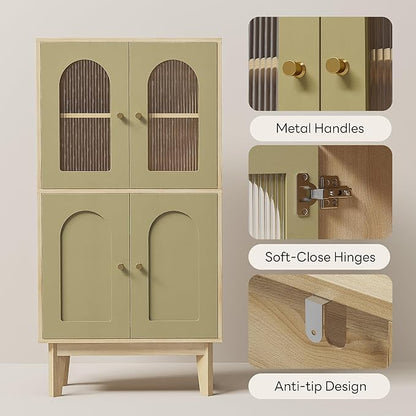 LIKIMIO Bathroom Storage Cabinet, Wooden Floor Cabinet with 4 Doors, 2 Adjustable Shelves & Solid Wood Legs, Freestanding Storage Unit for Bathroom, Kitchen, or Dining Room