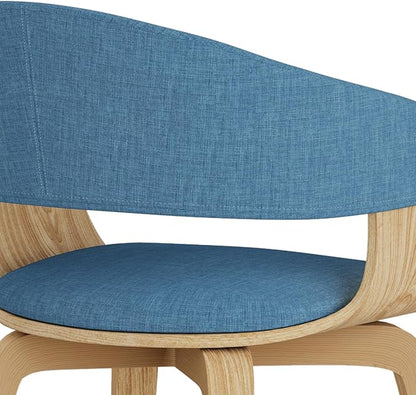 SIMPLIHOME Lowell Dining Chairs - Upholstered Light Natural Oak Bentwood Frame and Linen-Style Fabric Kitchen Chair in Blue, Modern Dining Room Seating with Curved Back and Padded Seat