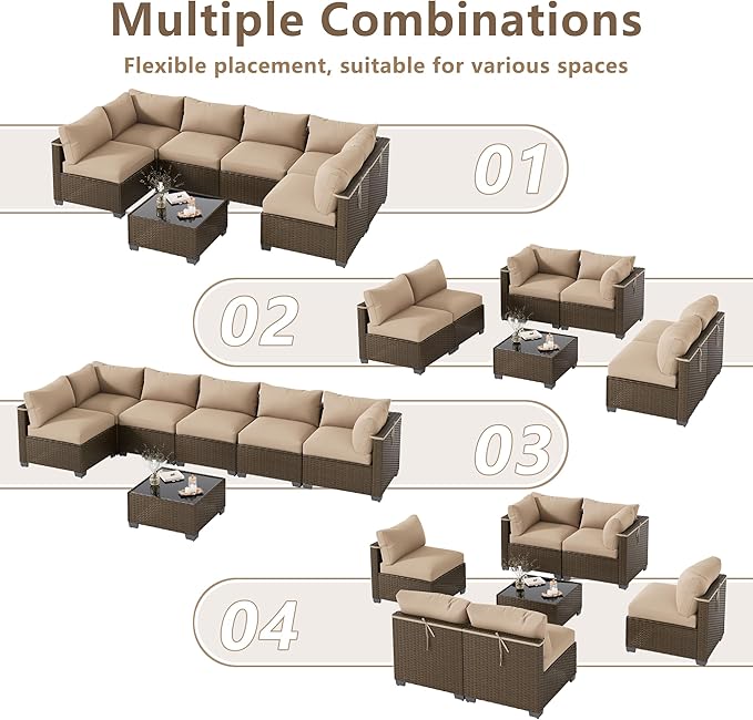 LOUVIXA 7 Piece Outdoor Patio Furniture Set, Outdoor Sectional Sofa, Wicker Rattan Patio Furniture, Patio Conversation Set with Coffee Table & Cushions