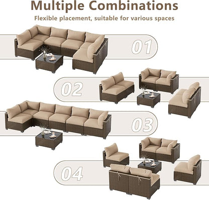 LOUVIXA 7 Piece Outdoor Patio Furniture Set, Outdoor Sectional Sofa, Wicker Rattan Patio Furniture, Patio Conversation Set with Coffee Table & Cushions