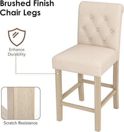 LSSBOUGHT 24 Inches Upholstered Counter Stools, Bar Stools Set of 4, Fabric Counter Stools with Back, Counter Height Bar Chairs with Solid Wood Legs for Home Kitchen Island Dining Room, (4pcs,Beige)