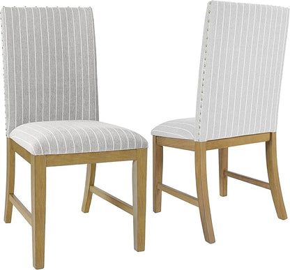 HomePop Upholstered Wood Apron Dining Chair - Light Gray Stripe (Set of 2)