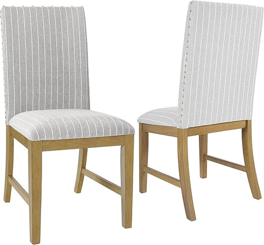 HomePop Upholstered Wood Apron Dining Chair - Light Gray Stripe (Set of 2)