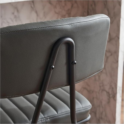 Industrial Bar Stools Set of 2, Counter Height Chairs - PU Leather & Metal Frame, Vintage Style for Kitchen Island, Dining Room, Grey