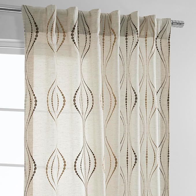 HPD Half Price Drapes Embroidered Linen Sheer Curtains for Living Room 50 X 120 (1 Panel), Rod Pocket Window Curtains for Bedroom, Suez Bronze