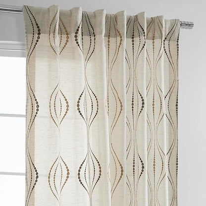 HPD Half Price Drapes Embroidered Linen Sheer Curtains for Living Room 50 X 108 (1 Panel), Rod Pocket Window Curtains for Bedroom, Suez Bronze