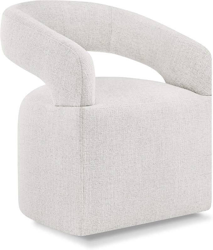 KISLOT Upholstered Dining Chairs with Casters, Modern Barrel Side Armchair with Rollers for Dining Room, Bedroom, Kitchen, Reading Room, Beige, Set of 1