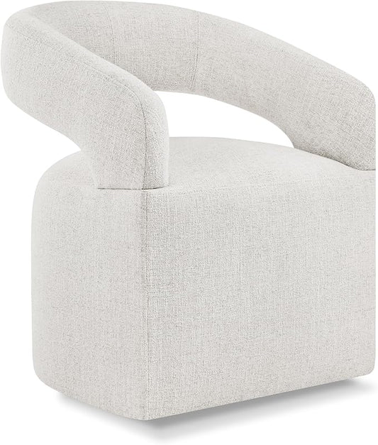 KISLOT Upholstered Dining Chairs with Casters, Modern Barrel Side Armchair with Rollers for Dining Room, Bedroom, Kitchen, Reading Room, Beige, Set of 1