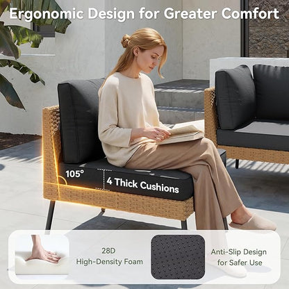 Aoxun 6 Piece Patio Furniture Set, 6 Seats Outdoor Sectional Sofas with Thick Cushion, Wicker Outdoor Patio Furniture Set with Ottomans for Party, Garden, Backyard, Black