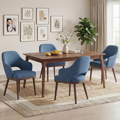 MALOL Wooden Dining Chairs Set of 4, Modern Fabric Upholstered Dining Room Chair, Kitchen Side Chairs, Farmhouse Dinner Chair with Open Back for Kitchen, Blue