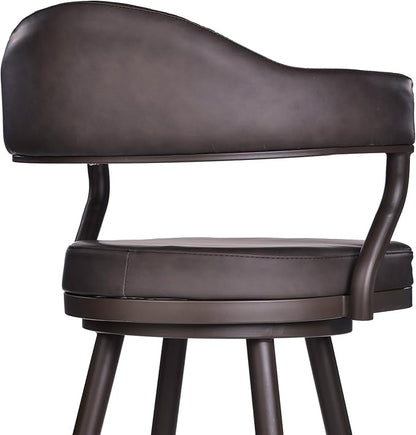 Armen Living Justin Modern Farmhouse 30" Seat Height Swivel Vintage Brown Faux Leather Bar Stool with Brown Metal Legs for Kitchen Island Counter