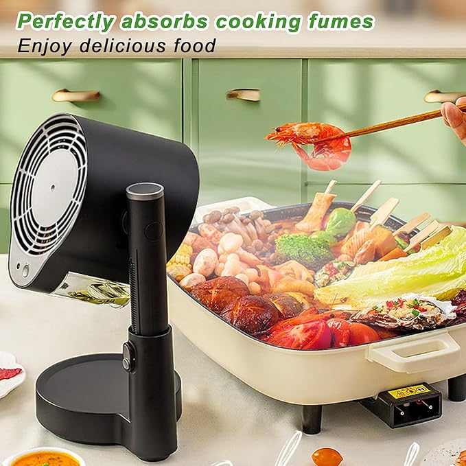 Portable Range Hood, Kitchen Cooking Desktop Exhaust Fan, Small Countertop Range Hood, 3-Speed Smoke Removal, Low Noise, Telescoping Height, Filter & Oil Cup, for Apartments, Dorm, RV, Indoor BBQ