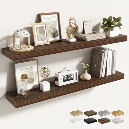 Acovy 36 Inch Floating Shelves for Wall 2 Pack, 36" Wall Shelves for Books, Storage, Decor, Wall Mounted Floating Shelf with Invisible Brackets for Kitchen, Living Room, Walnut