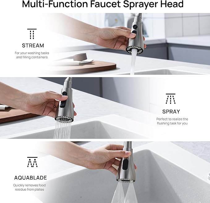 GAGALIFE Kitchen Faucets with Pull Down Sprayer - High Pressure Blade Spray Kitchen Sink Faucet, Brushed Nickel High Arc Single Handle Stainless Steel Classic Pull Out Spray Kitchen Faucet 1 or 3 Hole
