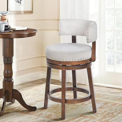 COLAMY Swivel Bar Stool, 25 Inch Wood Swivel Barstool with Back, Counter Height Bar Stools, Modern Upholstered Barstool for Kitchen Island Dining Room Bar, Beige