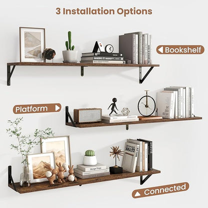 Axeman 40 Inch Floating Shelves | 8 Inch Deep Brown Wall Shelves Set of 2 | 39.4" W x 8" D Rustic Brown Wood Shelves for Bathroom Kitchen Living Room