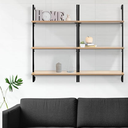 happimess MSH1000B Madera 40.55" Classic Industrial 3-Shelf Wood Wall-Mounted Open Ladder Bookcase with Metal Frame, Light Oak/Black