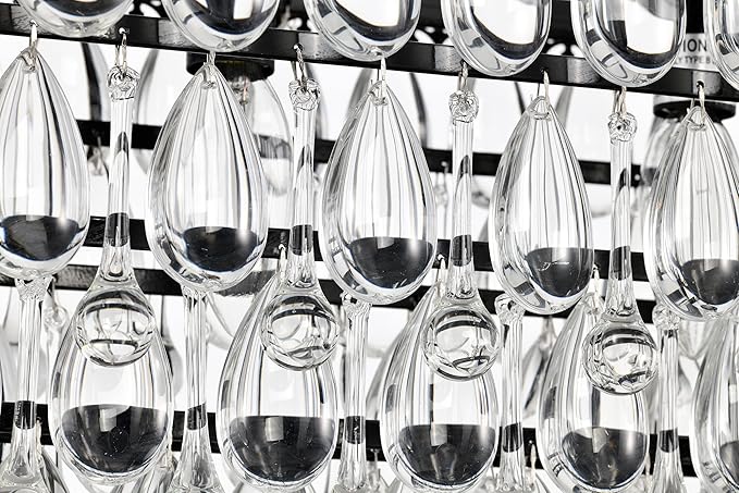 Edvivi Rectangular Linear Crystal Chandelier 40 in. W, 6 Lights Luxury Glam Adjustable Ceiling Lighting Fixture with 4 Rows of Teardrop Crystals for Living Dining Room Kitchen Island, Antique Black