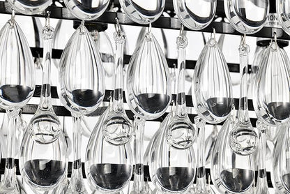 Edvivi Rectangular Linear Crystal Chandelier 40 in. W, 6 Lights Luxury Glam Adjustable Ceiling Lighting Fixture with 4 Rows of Teardrop Crystals for Living Dining Room Kitchen Island, Antique Black