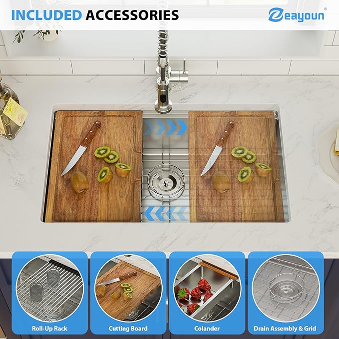 28 x 19 Inch Undermount Kitchen Sink 18 Gauge Stainless Steel Handmade Workstation Sink Round Corners Single Bowl Large Deep Under Counter Kitchen Sinks Basin, 28"x19"x9"