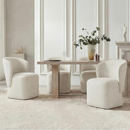 KISLOT Upholstered Dining Chairs with Wheels, No Assembly Stain Resistant Fabric Modern Barrel Armchair with Casters, Dining Room Chairs for Kitchen Living Room Bedroom, Linen, Set of 1