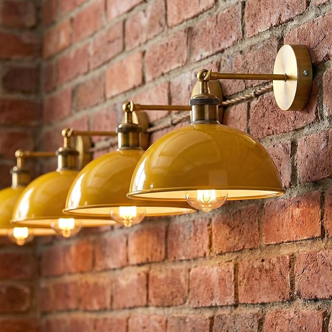 Dome Metal Wall Sconce, 180° Adjustable Industrial Wall Lamp for Bedside, Study, Kitchen, and Living Room Décor. (Yellow.)