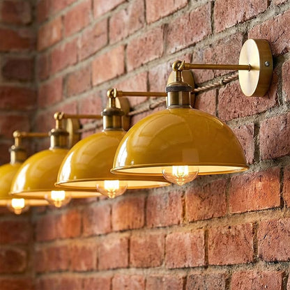 Dome Metal Wall Sconce, 180° Adjustable Industrial Wall Lamp for Bedside, Study, Kitchen, and Living Room Décor. (Yellow.)