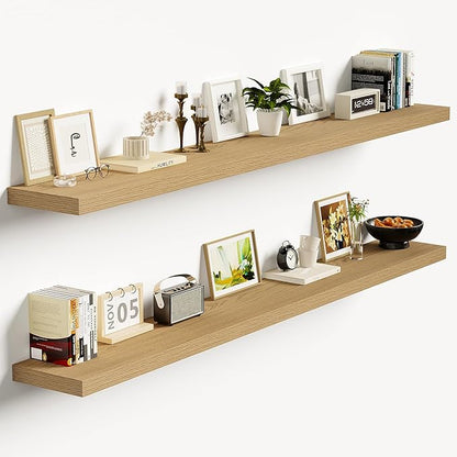Vivelove 55 Inch Floating Shelves for Wall, 55x9 Display Shelves for Bathroom Living Room Kitchen Bedroom Office Farmhouse Home Decor - Set of 2, Oak