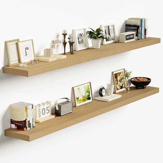 Vivelove 55 Inch Floating Shelves for Wall, 55x9 Display Shelves for Bathroom Living Room Kitchen Bedroom Office Farmhouse Home Decor - Set of 2, Oak