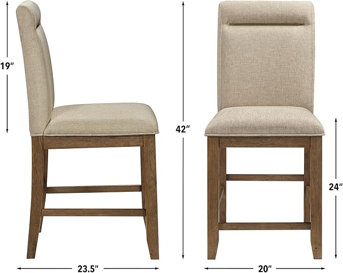Steve Silver Furniture Garland Counter Chairs, Set of 2 Chairs, 24-Inch Seat Height, 100% Polyester Fabric, 300lb Capacity, Kitchen Island, Dining Room, 23.5" L x 20" W x 47.3" H, Sand