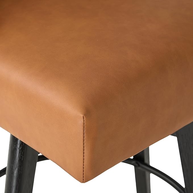 Counter Height Bar Stools Set of 4, Swivel Barstools with Backs and Wood Legs, Faux Leather Upholstered Counter Stools for Kitchend Island, Mid-Century Modern 26" Seat Height Bar Chairs, Brown