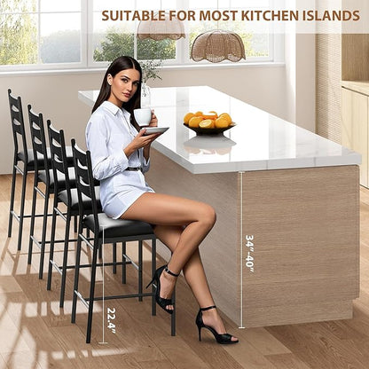 GarveeHome Bar Stools Set of 4, Counter Height Bar Chairs with Back and Thick Cushion, Upholstered Dining Chairs with Padded Seat, Barstools for Kitchen Island, Bar, Dining Room, Black