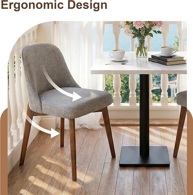 Casaphoria Set of 2 Upholstered Dining Chairs, Light Grey Fabric Kitchen Chairs with Walnut Wood Legs, Modern Accent Chairs for Dining Room, Living Room or Kitchen