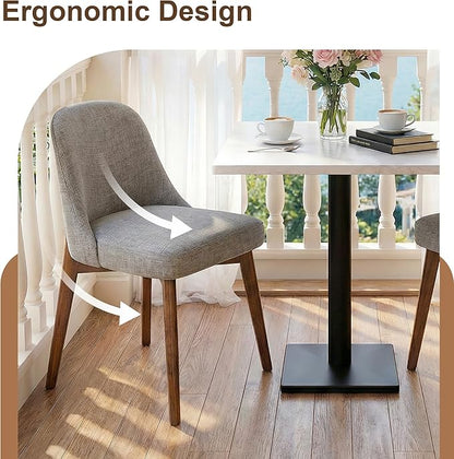 Casaphoria Set of 2 Upholstered Dining Chairs, Light Grey Fabric Kitchen Chairs with Walnut Wood Legs, Modern Accent Chairs for Dining Room, Living Room or Kitchen