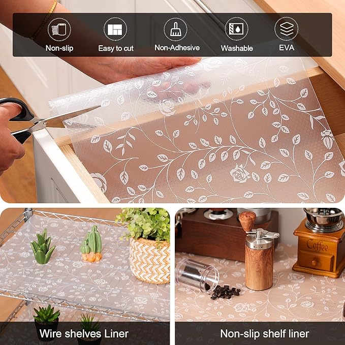 Cooyes Shelf Liner – Premium Non-Adhesive Cabinet & Drawer Liner for Kitchen – Waterproof Shelf Paper with Modern Pattern – Durable EVA Cabinet Mat – Easy to Cut （20" W x 360" L）