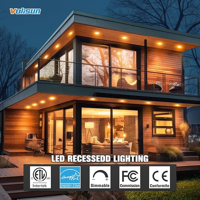 VOLISUN 12 Pack 4 inch Recessed Lighting, 5CCT LED Recessed Light with Junction Box, 2700K-5000K Selectable, 9.5W Eqv 80W, 810LM Dimmable Canless Wafer Downlight, LED Ceiling Light ETL Certificated