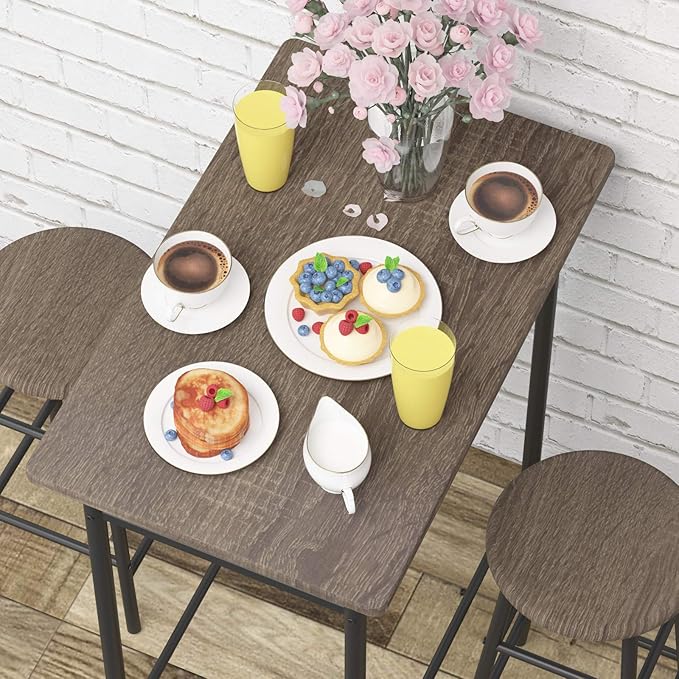 Weehom Bar Table with 2 Bar Stools, Pub Dining Height Table Set, Kitchen Counter with Bar Chairs,Bistro Table Sets for Kitchen Living Room, Built in Storage Layer, Easy Assemble