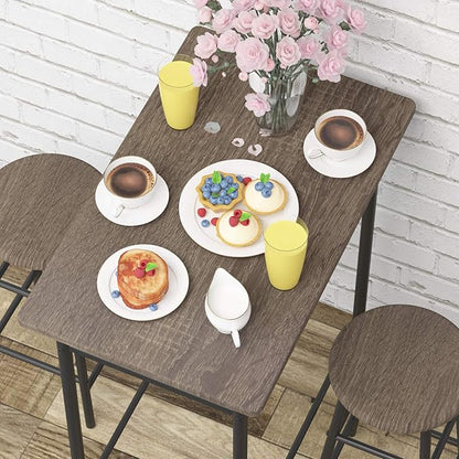 Weehom Bar Table with 2 Bar Stools, Pub Dining Height Table Set, Kitchen Counter with Bar Chairs,Bistro Table Sets for Kitchen Living Room, Built in Storage Layer, Easy Assemble