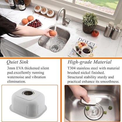 Stainless Steel Undermount Bar Sink-Bokaiya 15x12 Inch Small Undermount Sink Wet Bar Prep Sink 16 Gauge Outdoor Rv Single Bowl Kitchen Sink with Dish Grid