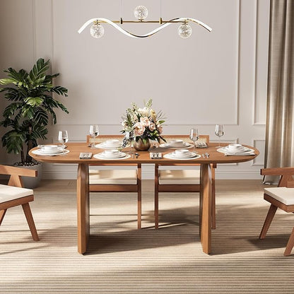 homary Japandi Oval Dining Table for 4, 59.1 Inch Solid Pine Wood Kitchen Table, Modern Mid Century Minimalist Kitchen & Dining Room Table, Double Pedestal Base, Walnut