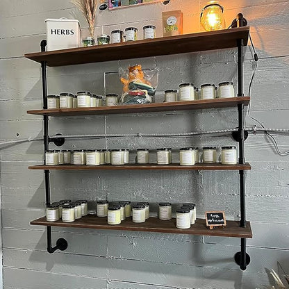 HDDFER Pipe Shelves Industrial Pipe Shelving Shelves Real Wood Industrial Floating Pipe Shelves with Wood Planks 36 inch Wall Shelves Rustic Hanging Bookshelf Farmhouse Kitchen Bar Shelving