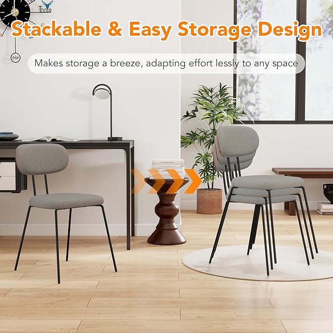 LSSPAID Dining Chairs Set of 6, Linen Fabric Upholstered Dining Room Chairs with Walnut Bentwood Back, Mid-Century Modern Kitchen Chairs with Adjustable Feet Pads, Grey