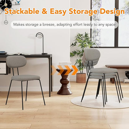 LSSPAID Dining Chairs Set of 6, Linen Fabric Upholstered Dining Room Chairs with Walnut Bentwood Back, Mid-Century Modern Kitchen Chairs with Adjustable Feet Pads, Grey